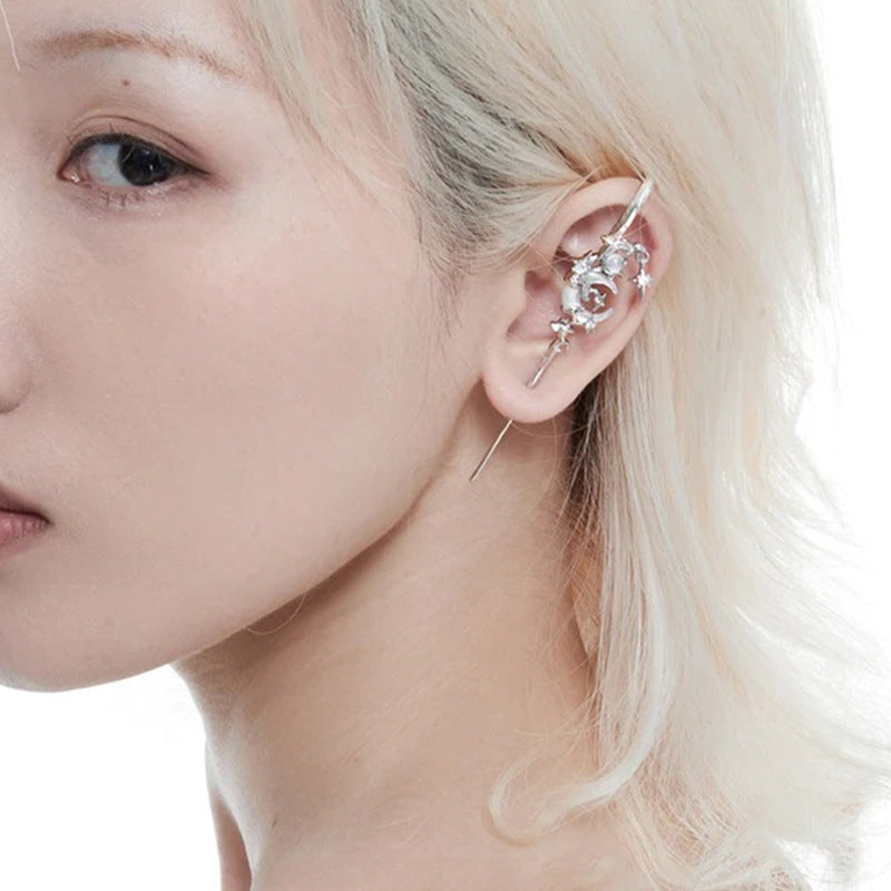 Wholesale Creative Star Moon diamond stud earrings geometric fashion personalized cold style earrings holiday gift Women's earrings